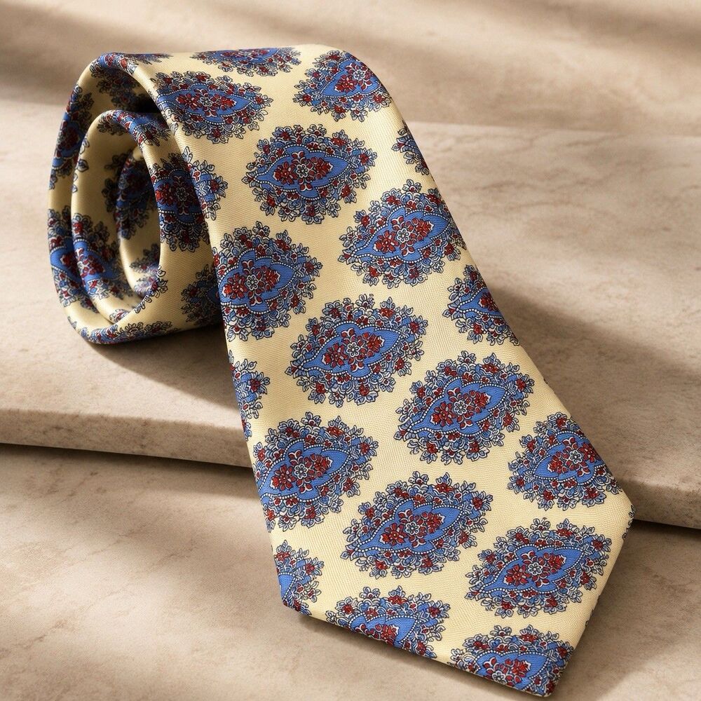 Christian Dior Monsieur Italian Silk Tie Paisley 57” Yellow Blue Red Made USA